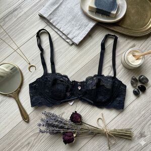 Victoria’s Secret Black Lace Balconette Bra 34B Sheer Lace Underwire